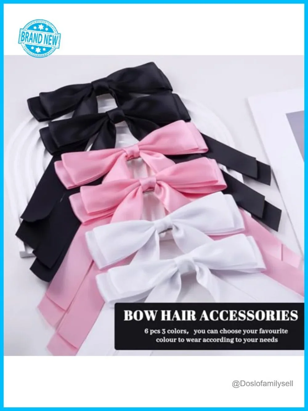 6Pcs Hair Bows Clips Silky Satin Ribbon Alligator Barrettes French Hair